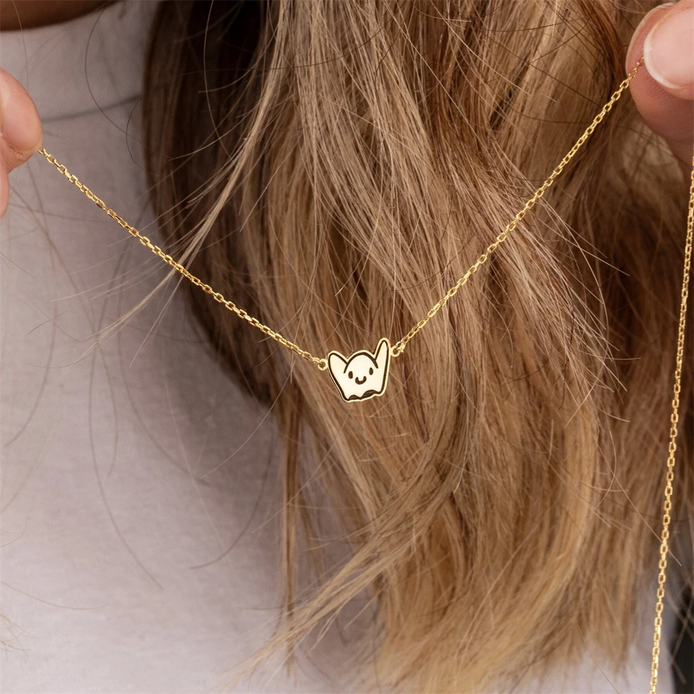 Personalized Ghost Letter Necklaces Halloween Gift for Women Men Boy Customized Ghosted Necklace Stainless Steel Chain Choker