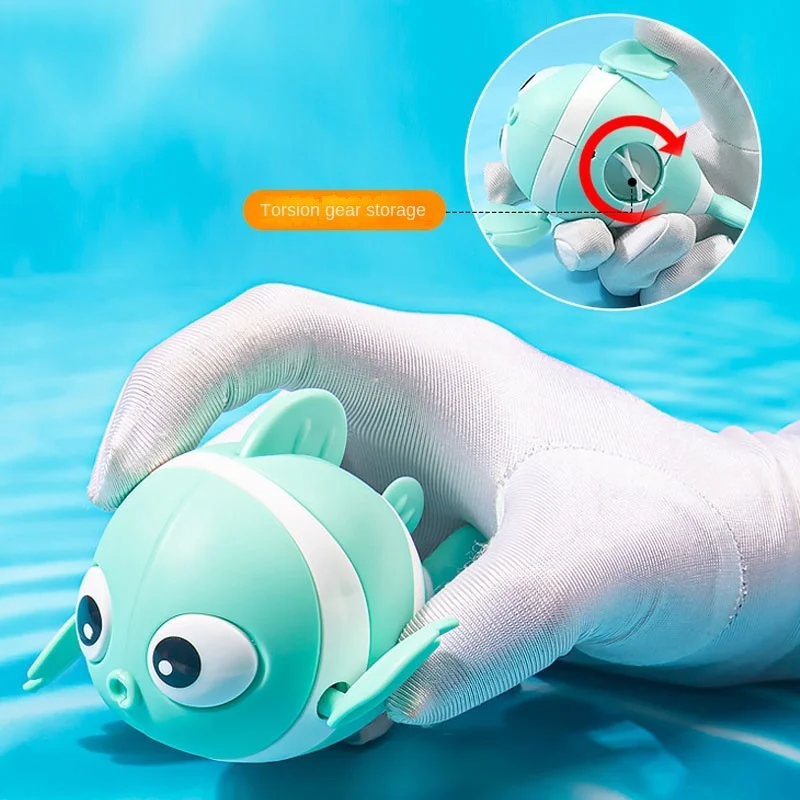 Baby Water Toys Cartoon Animal Swimming Fish Shower Bath Toys Floating Wind Up Classic Clockwork Toys For Baby Toddler