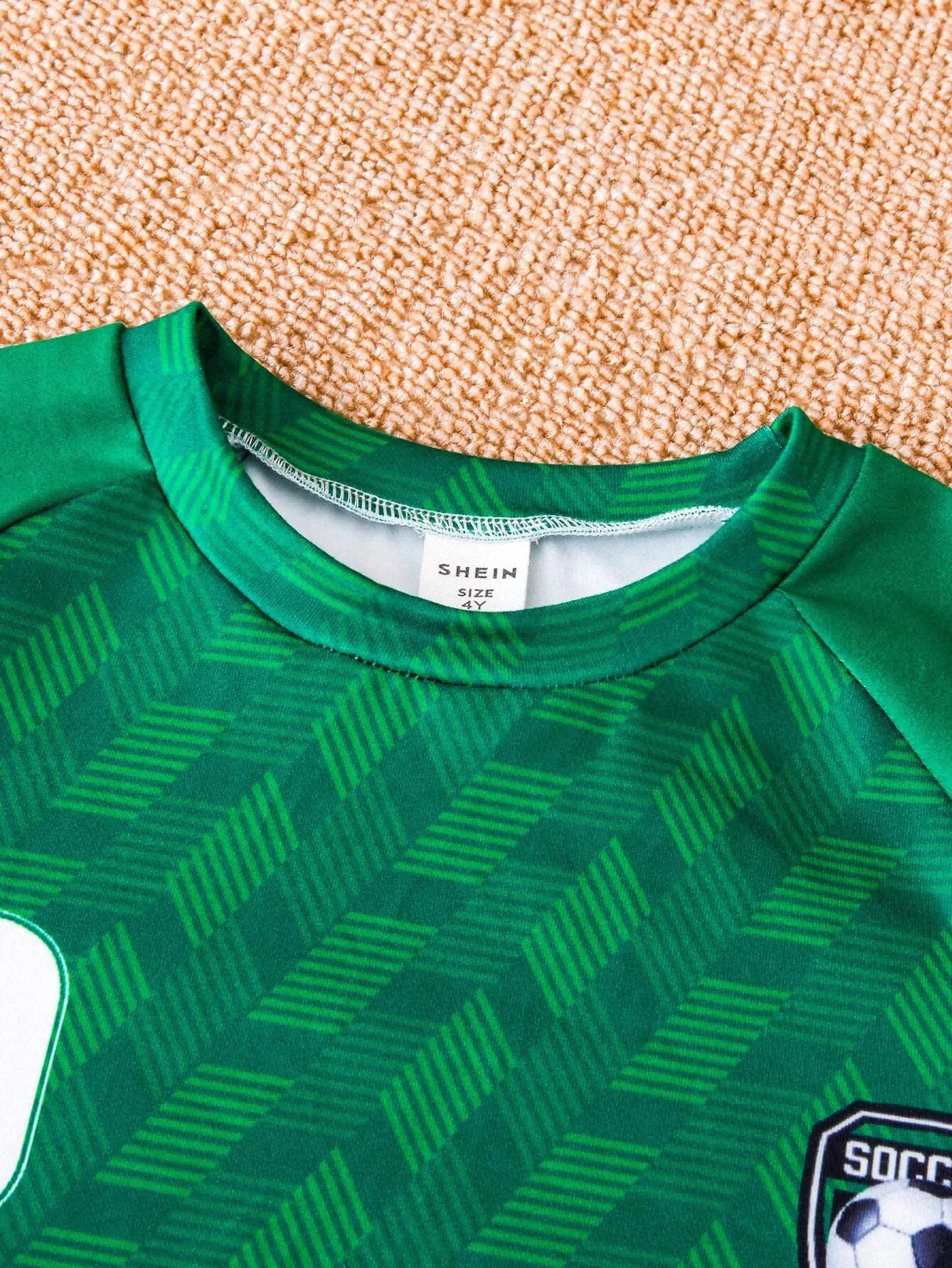 green 3D football round neck T-shirt and shorts football fan set short sleeved summer sports polyester children\'s birthday gift