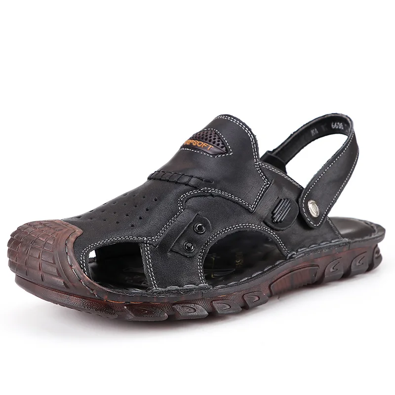 

Men's genuine leather breathable helmet-style beach shoes, casual summer sandals, two-in-one slippers suitable for outdoor wear