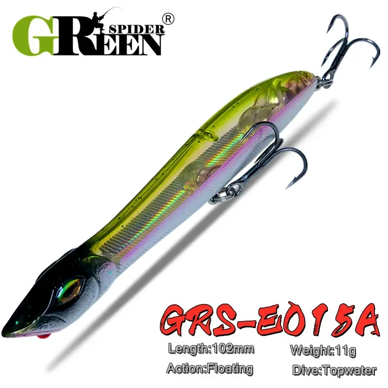 GREENSPIDER-señuelo de pesca de cabeza de serpiente, cebo flotante de lubina con anzuelos Mustad, Popper Topwater, 105mm, 10g, nuevo