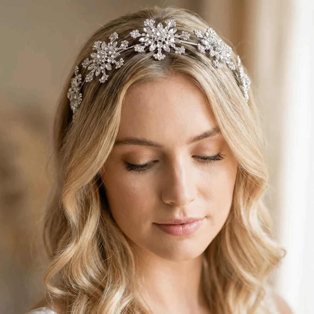 

Luxury Rhinestone Snowflake Hairband Exquisite Elegant Pageant Diadem Headband Sparkling Vintage Wedding Headdress