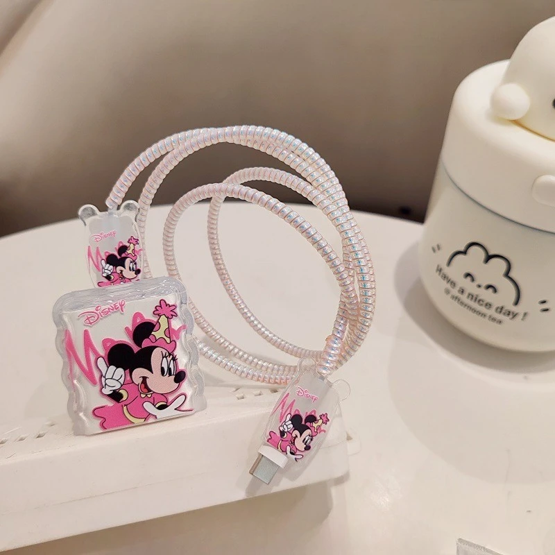 Cute Cartoon Charger Case Head Cover Cable Protector Wire Winder for iPhone 16 15 14 Pro Max 18 20W Type C Cable Management