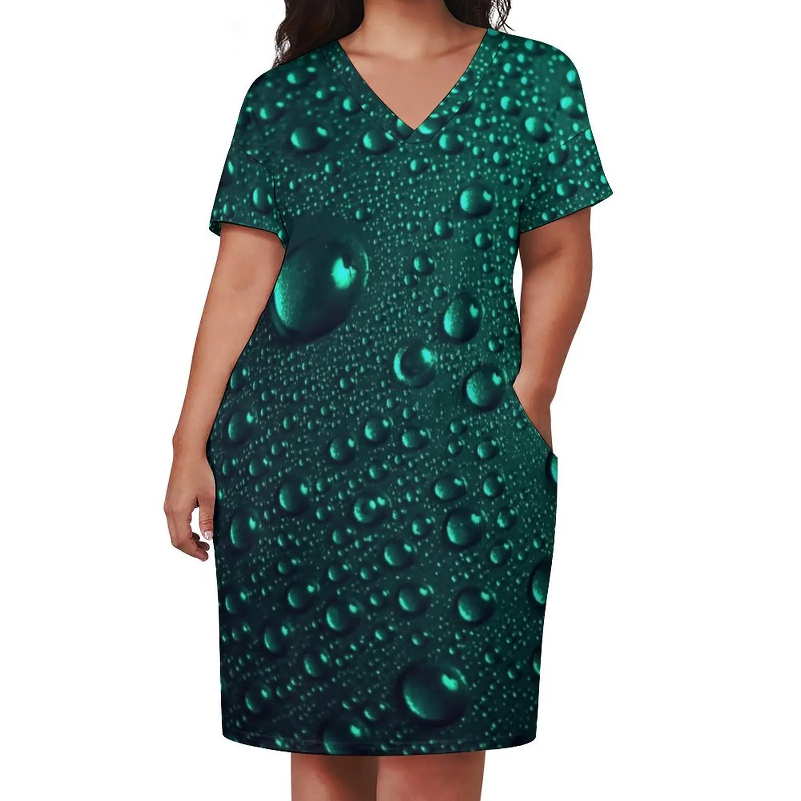 Green Water Drops Loose Pocket Dress women's evening dresses dress women elegant luxury Party dresses for women