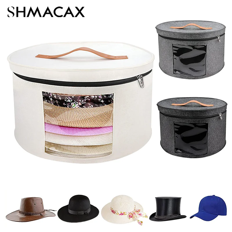 Hat Storage Box Dustproof Case Household Round Felt Storage Hats Bucket Clothes Organizers With Zippered Lid Travel Bags