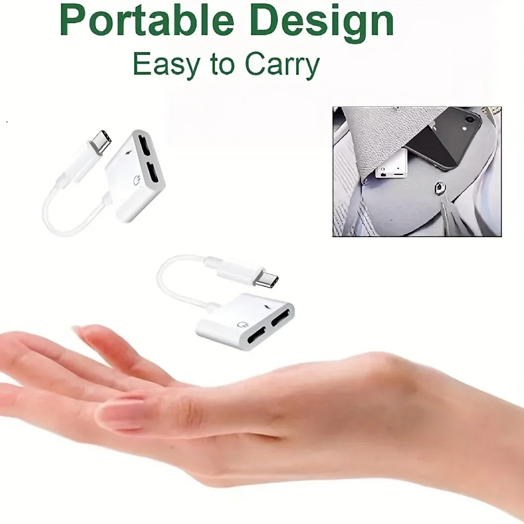 Audio Adapter USB C to USB C + USB C, One Interface into Two Interface Adapter, Suitable for Samsung, Huawei, and iPhone