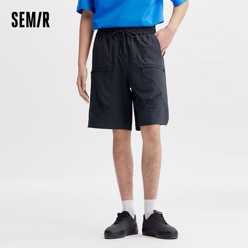 Semir Men Casual Shorts 2024 Summer New Textured Work Pants Loose Fit Straight-Leg Cropped Shorts Solid Color