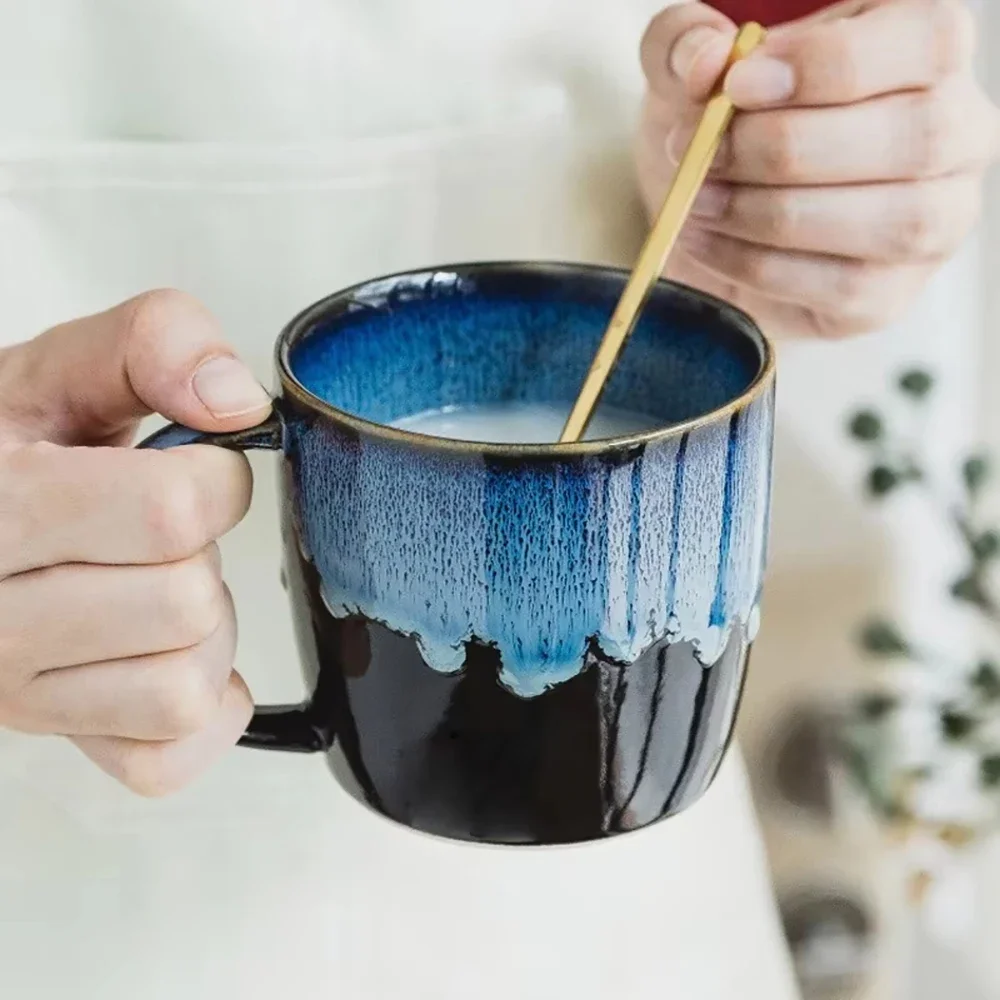 Creative Ceramic Mug 400ml Retro Kiln Color Changing Glaze Craft Coffee Cups Home Breakfast Cup Mugs Coffee Cups Retro Mug