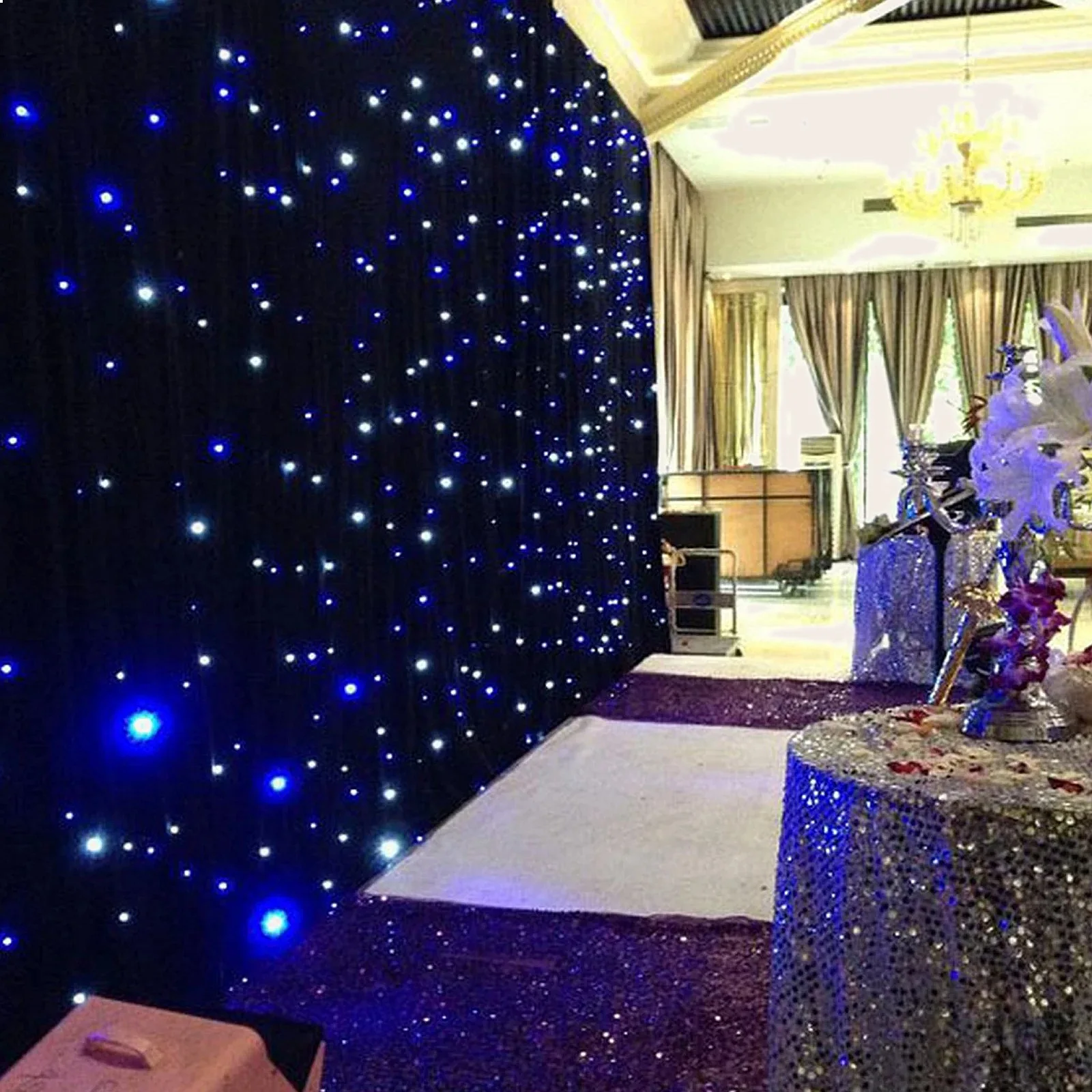 3x3m LED Star Cloth Starry Curtain Backdrop for Stage Wedding DJ Event Decoration