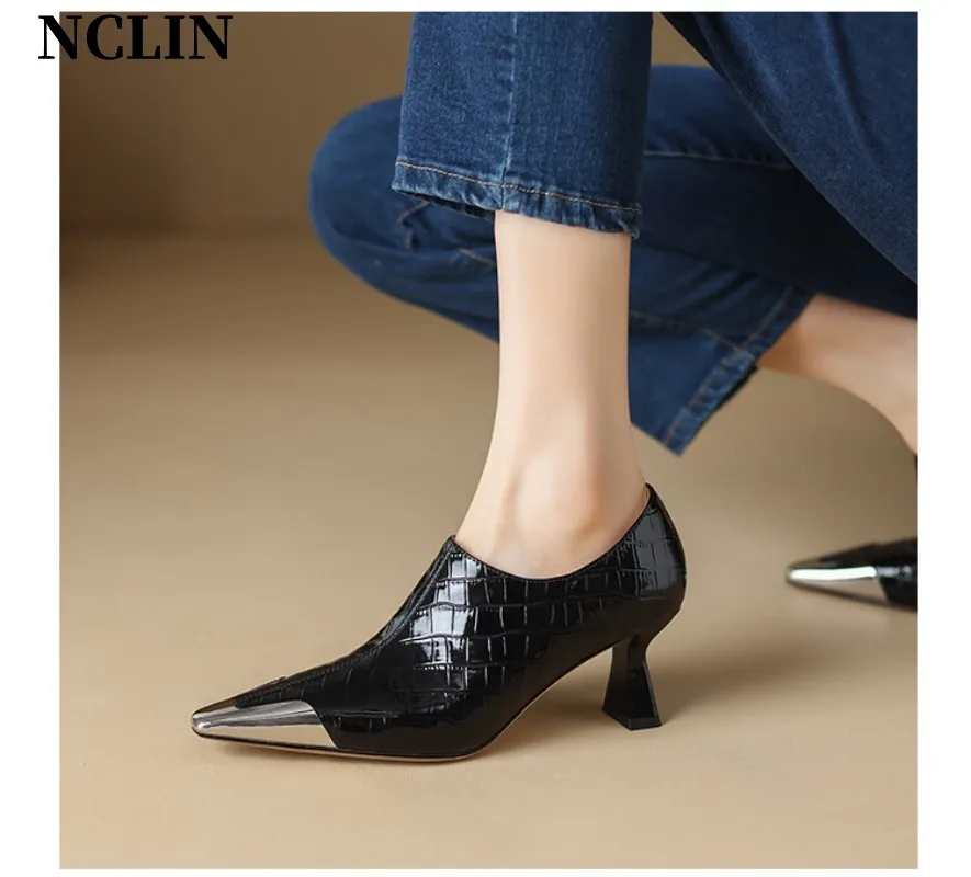 

2024 New Spring/Autumn Women Shoes Genuine Leather Metal Pointed Toe High Heel Shoes Women Pumps Shoes for Women Zaptos De Mujer