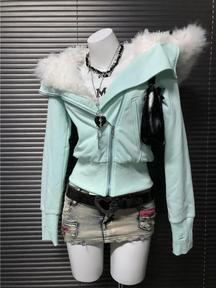 الأمريكية Gyaru Acubi Alt الجرونج تونك تصميم قلنسوة بسحاب سوداديراس Y2k الملابس Ropa De Mujer هوديس القوطي الشارع الشهير البلوز