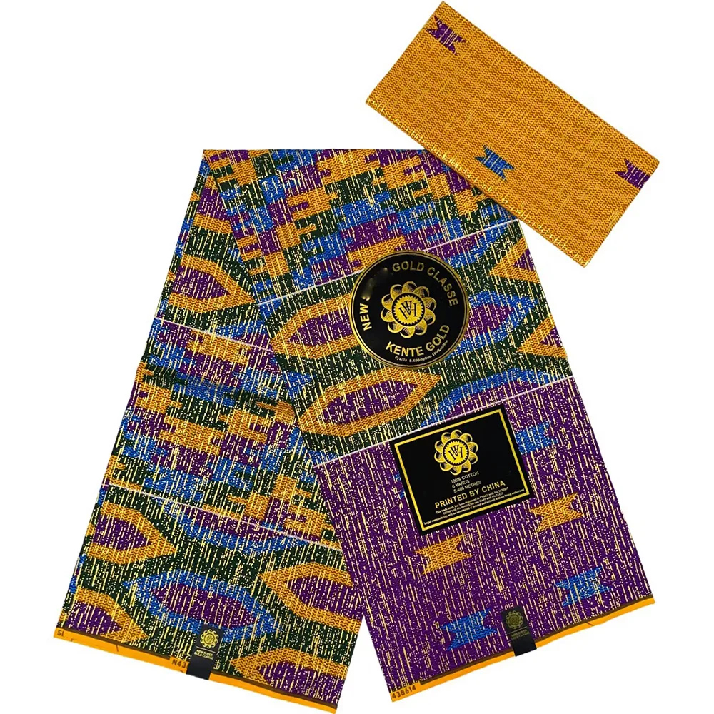 100% Cotton Soft Kente High Quality Print Grand Gold Wax Ghana Style Guaranteed Veritable African Real Wax Fabric Women Pagne