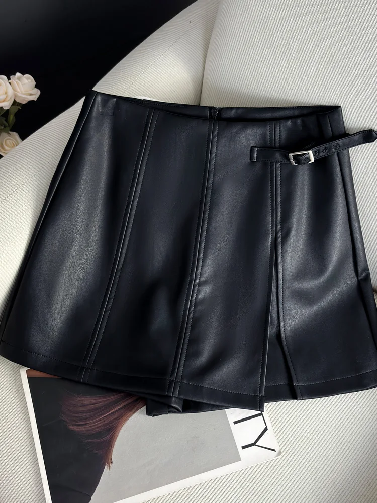 Caramel PU-leer Hoge taille Afslanken f Rok Broek Dames Herfst Winter Nieuwe Sle Geïntegreerd Eiwitleer orts