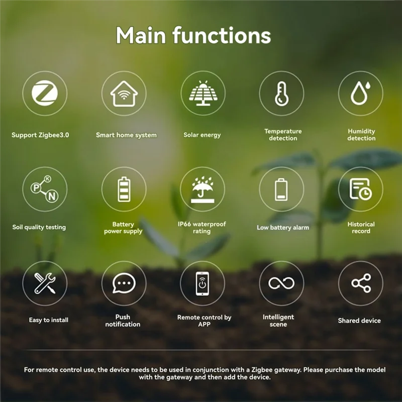 ABSQ-Tuya Smart Zigbee Soil Sensor Solar Temperature Humidity Soil Tester With Gateway Planting Temperature Humidity Meter