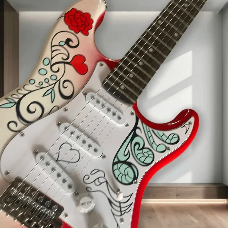 Performance Hot Sales Style Guitar Hand Painted Artwork SSS Single Coil Pickups Gloss Finish Rock Guitar Beginner Unisex Guitar