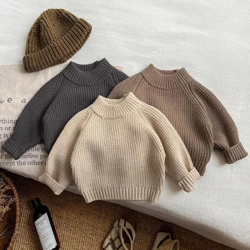 2025 Autumn New Children Long Sleeve Casual Sweater Boys Girls Solid Sweater Loose Baby Knit Pullover Fashion Kids Clothes