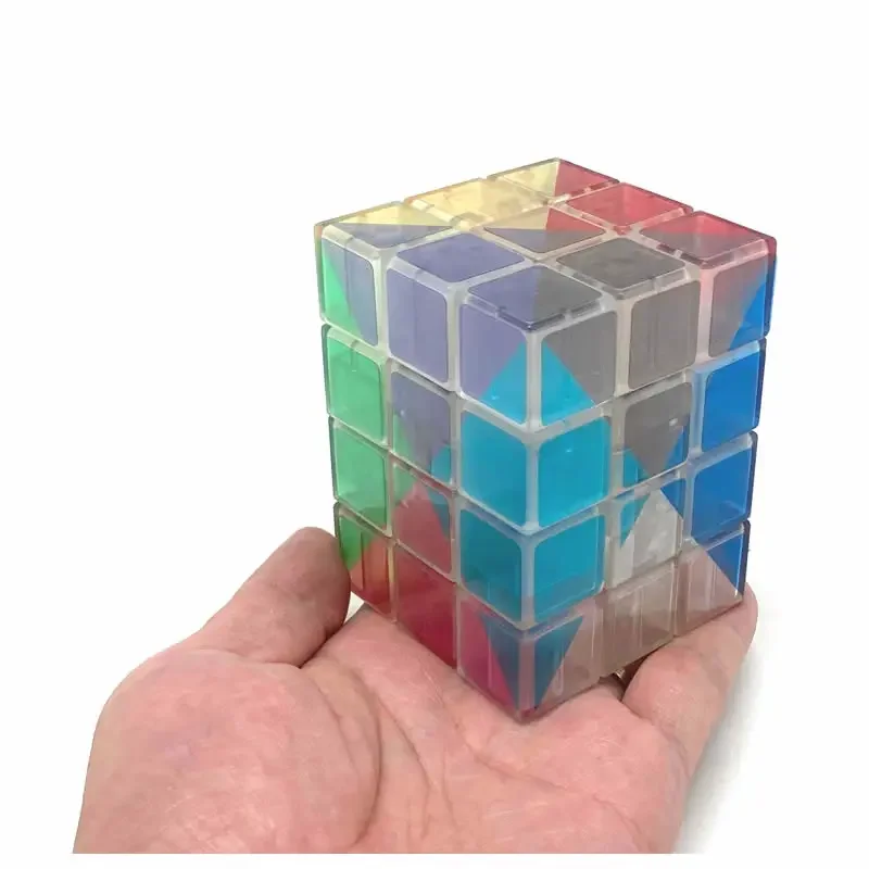 Calvin's Puzzles 3x3x4 Cuboid Magic Cube Ice Clear in 12-Color Clear stickers Speed Twisty Puzzle Brain Teasers Educational Toys