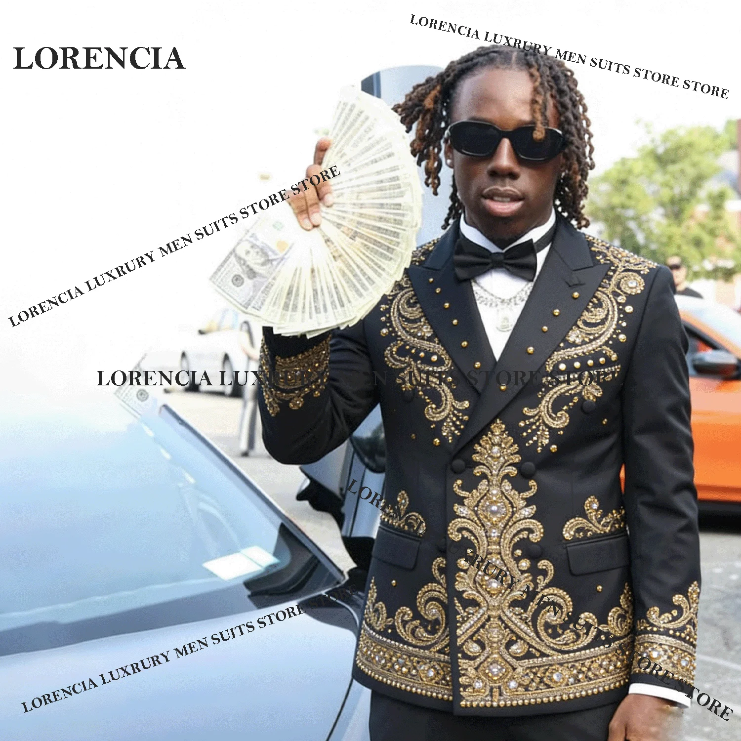 

Glitter Velvet Men Suit 2 Piece Set Wedding Tuxedos High End Crystal Customized Ornament Groom Male Blazers Slim Fit Ropa hombre