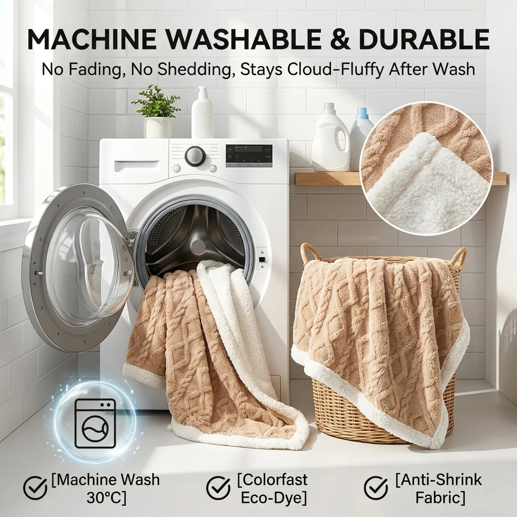 Luxury Cable Knit Sherpa Throw Blanket Thick Warm Fluffy Reversible Bed Blanket Soft Fleece Couch Cover for Sofa Bedroom