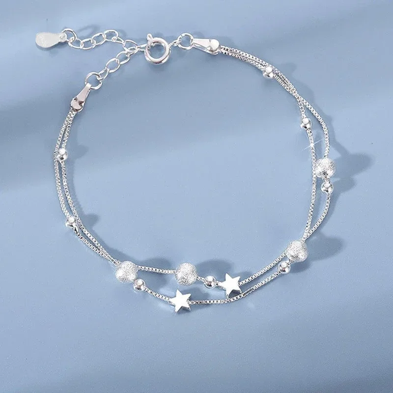 Bracelets de perles étoiles en argent regardé 925 pour femme, beaux bracelets de perles réglables, bijoux originaux de luxe, designer coréen