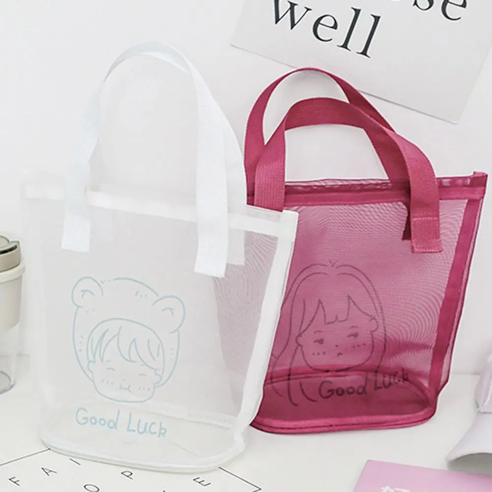 Shopping Summer Mesh Large Nylon Foldable Korean Style Bag Storage Bag Women Handbag Makeup Bag