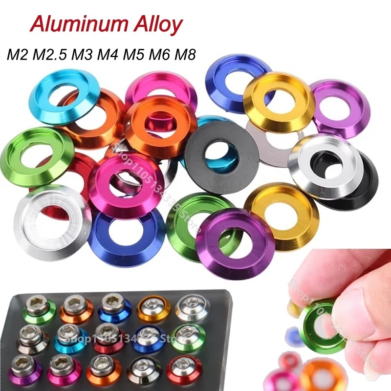 M2 M2.5 M3 M4 M5 M6M8 سبائك الألومنيوم كأس رئيس غسالة ل زر رئيس المسمار الأزرق/الوردي/البرتقالي/الأرجواني/الأخضر/الأحمر/الذهبي/الفضة/الأسود