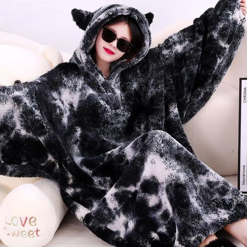 

WOSTAR Soft fleece blanket with sleeves hooded wearable blanket winter fluffy plush oversize outdoor warm flannel hoodie blanket