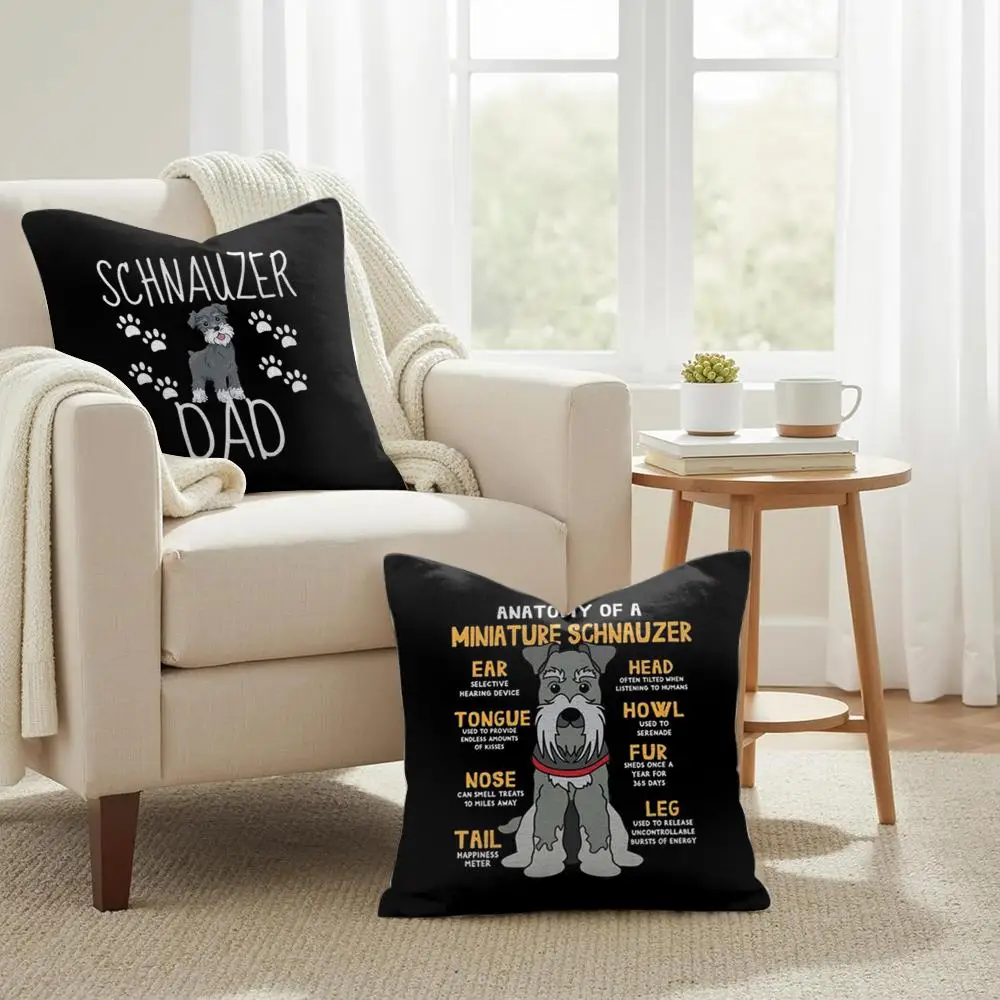 Miniature Schnauzer Dog Cushion Cover Double-Sided Printed Organic Linen Pillow Cover, Decorative for Sofa Home