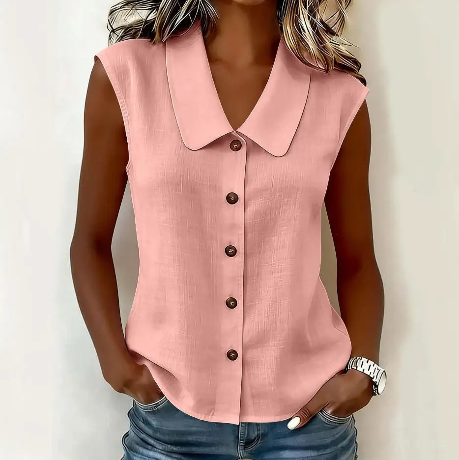 Women's Top 2026 Spring Summer New Solid Color Turn-Down Collar Sleeveless Loose Fit Casual Daily Vest Top