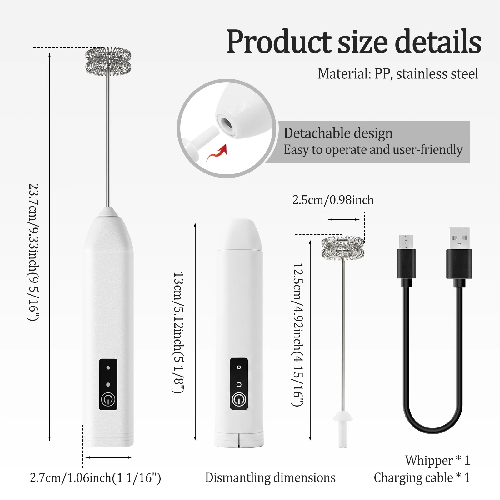 Wireless Milk Frother Portable Handheld Coffee Foam Maker 3 Speeds Type-C Electric Milk Frother for Matcha Hot Chocolate Frappe