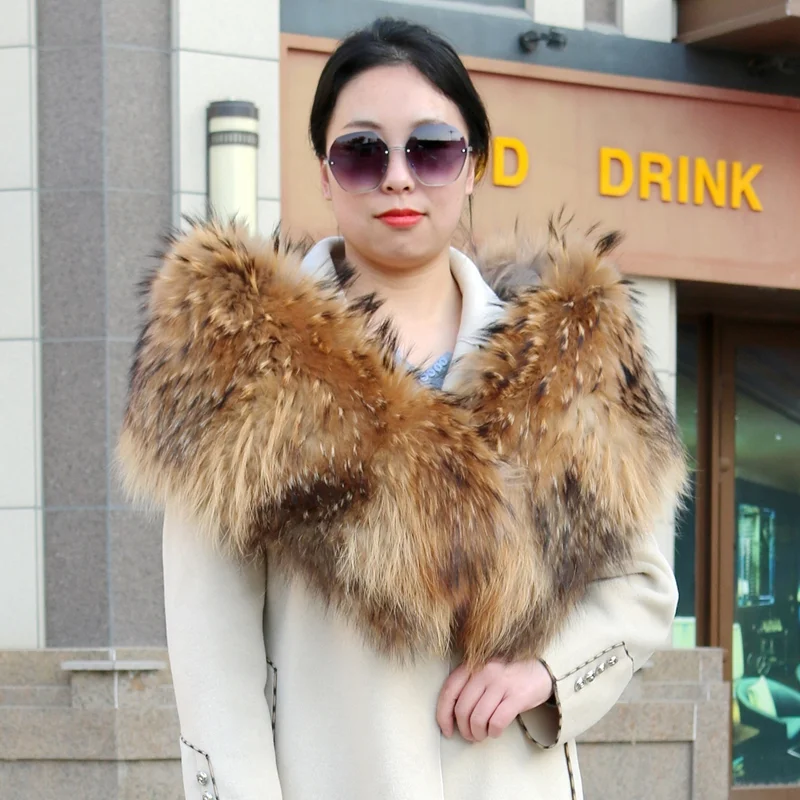 

Fashion Ladies raccoon Fox Fur Thick Ring Women Warm Winter Outstreet Luxury Neck Big Shawl Scarf