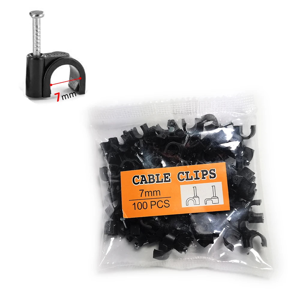 100PCS Round Cable Wire Clips Black Or White 7mm 9mm Cable Management Electrical Wire Hose Cord Tie Holder Circle Cable Clips