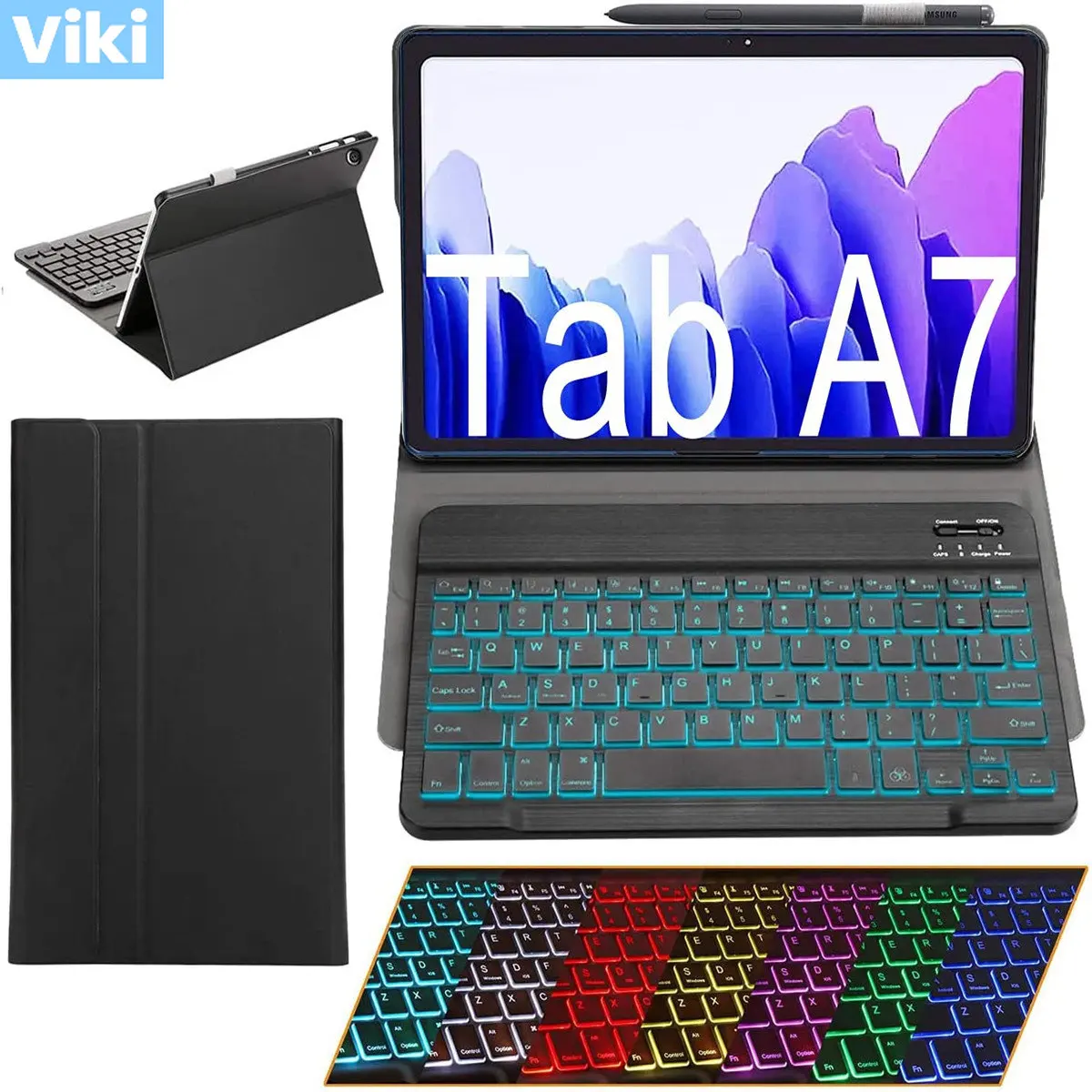 

For Samsung Galaxy Tab A7 Case with Keyboard Leather Slim Folio Stand Cover Removable Wireless Bluetooth Keyboard For SM-T500