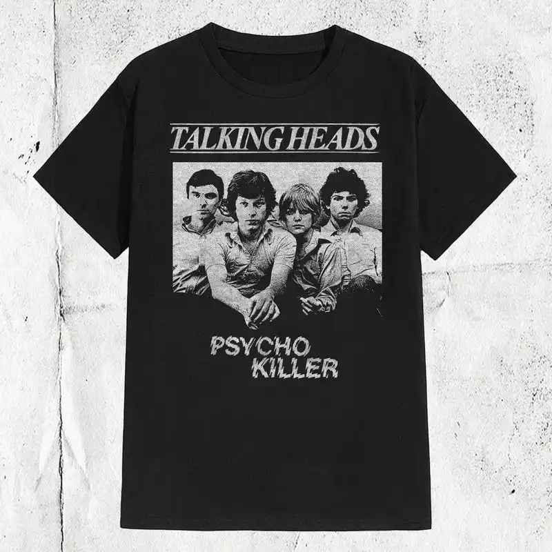 80s 90s Talking Heads Band Psycho Killer T-shirt ,Graphic Short Sleeve Crew Neck Cotton T-Shirt
