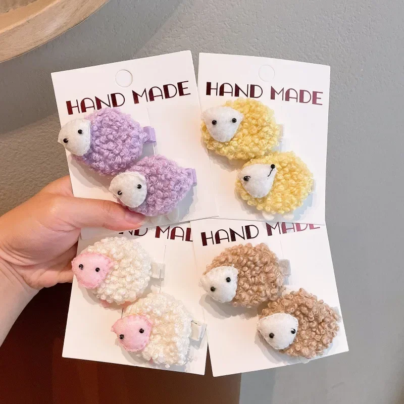 Cute 3D Plush Sheep Hair Clips Japanese Style Sweet Girls Side Barrettes Kids Lovely Broken Hair Decor Hair Accessories ZX07