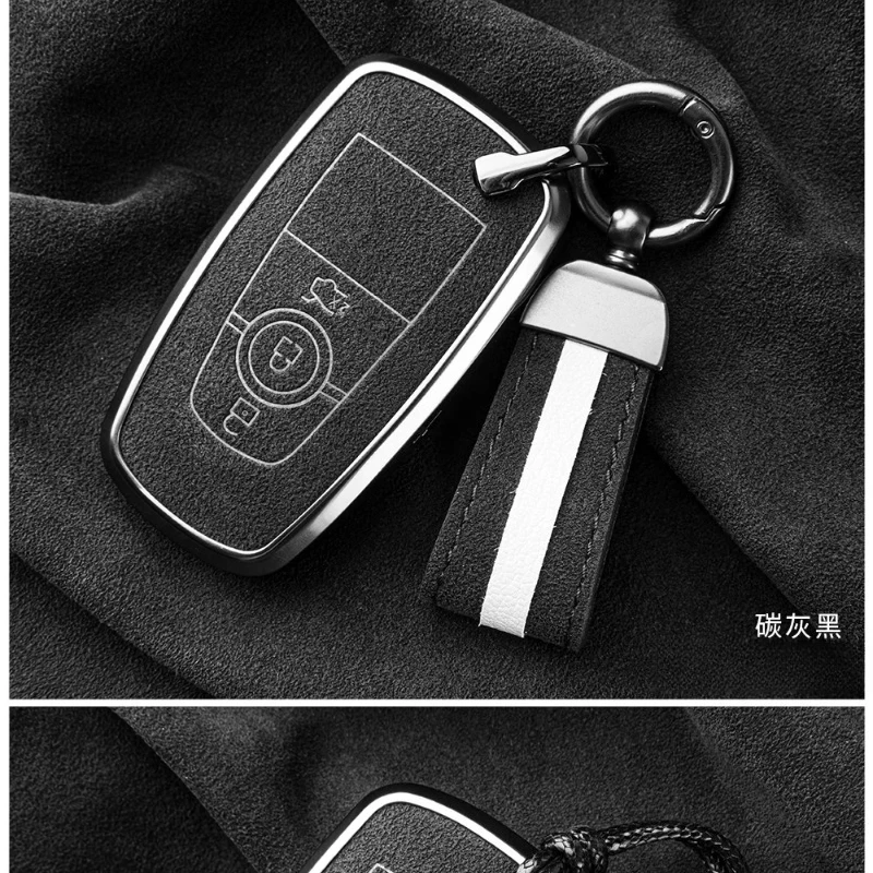 For Ford Mustang GT Cobra Mach-E New Energy Premium Suede  Key Fob Cover Case Luxury Anti-Scratch  Keychain Ring