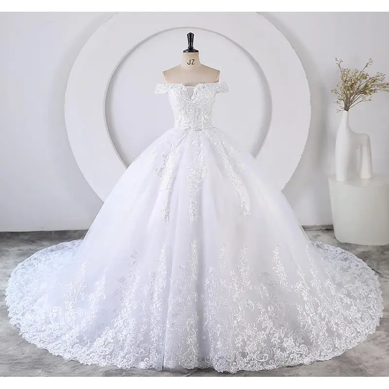 Clear Stock 2025 New Wedding Dresses Lace Beading Ball Gown Luxury Bride Dress Prom Party Dresses Vestido Anos Customized