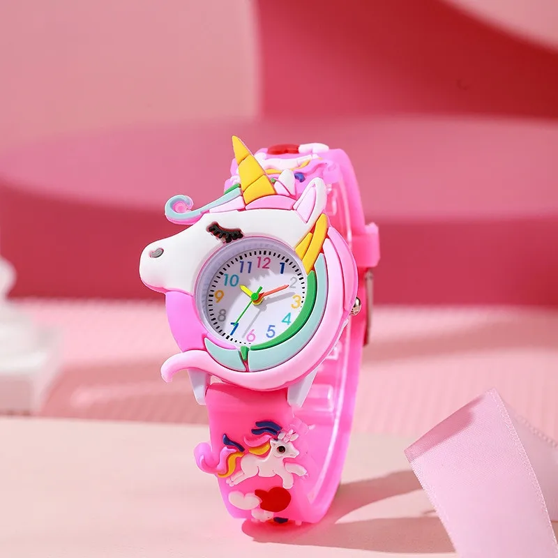 Cartoon Children's 3D Unicorn Silicone Watch Set for Boys and Girls, Simple Digital Quartz Watch Set