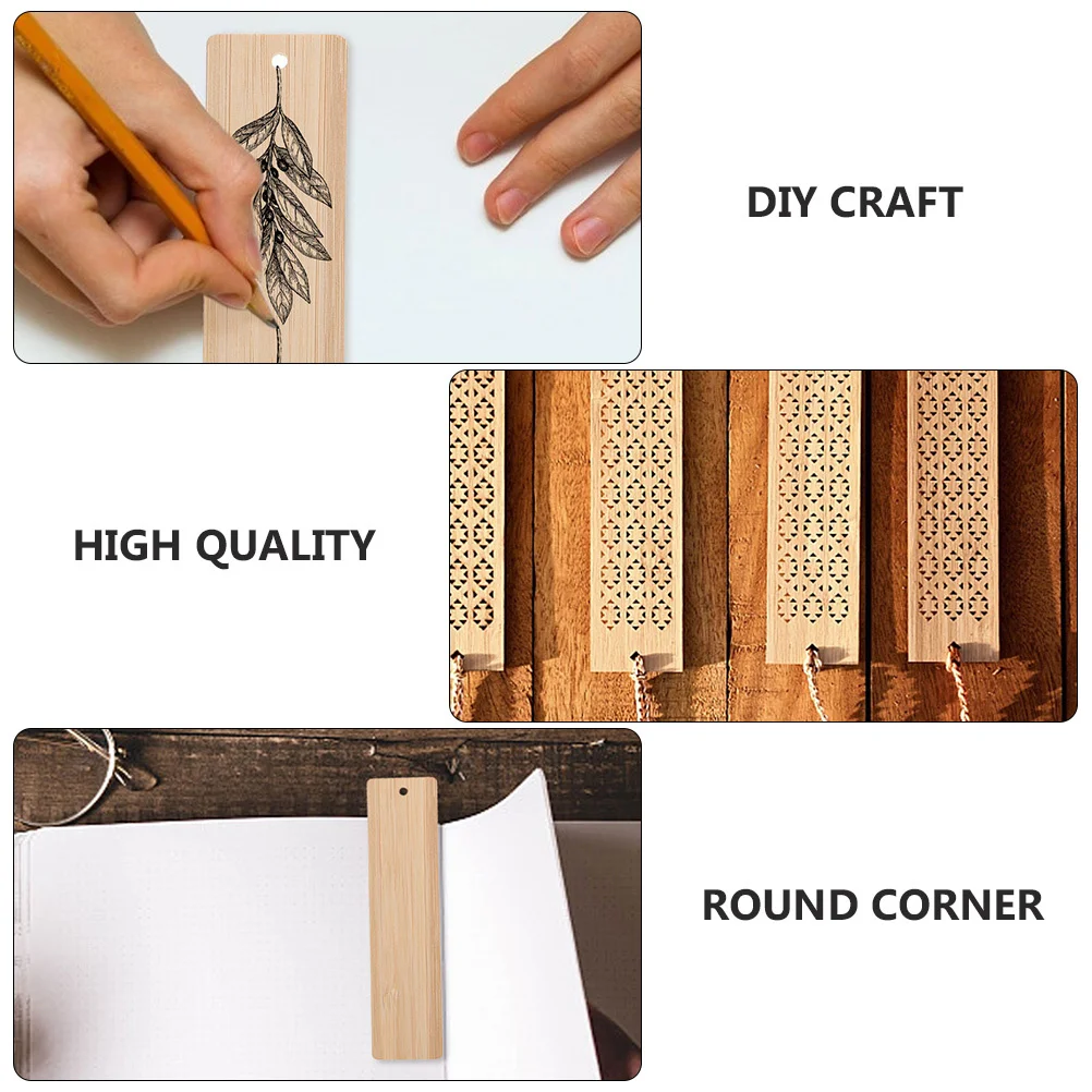 

20pcs Bamboo Blank Bookmark Diy Craft Unfinished Wood Tag For Reading Student Book Marker Hangable Decor Wooden Keychain Wine