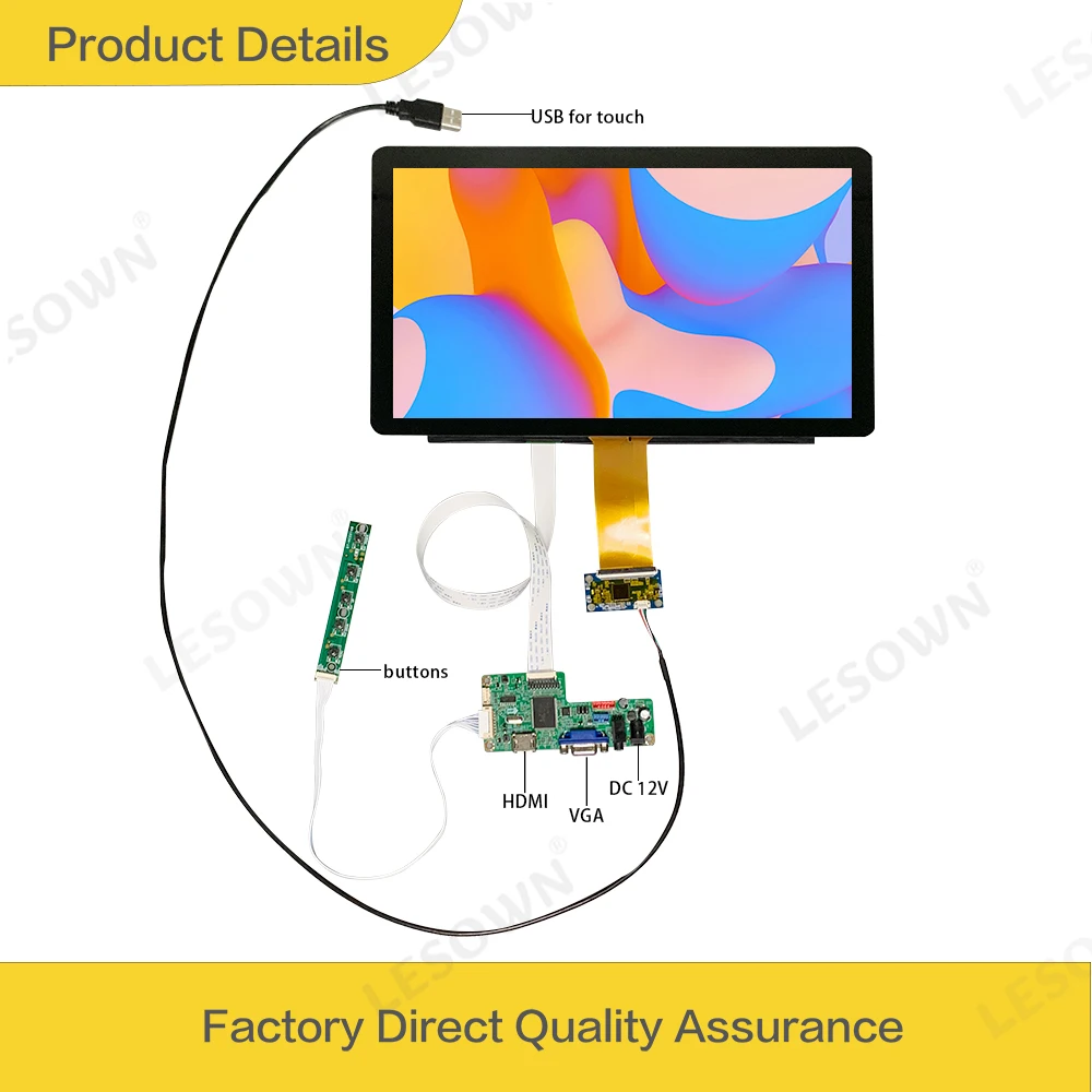 LESOWN 13.3 inch VGA Capacitive Touch Screen 1920x1080 IPS LCD HDMI External Display Module for Computer Mechanical Equipment