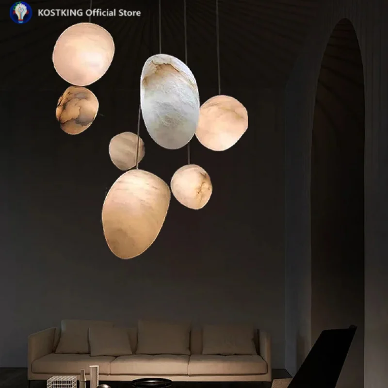 

Real Natural Marble Stone Modern Ceiling Chandelier Hanging Lighting Fixture Luxury Copper Home Decor Hall Lampara De Techo