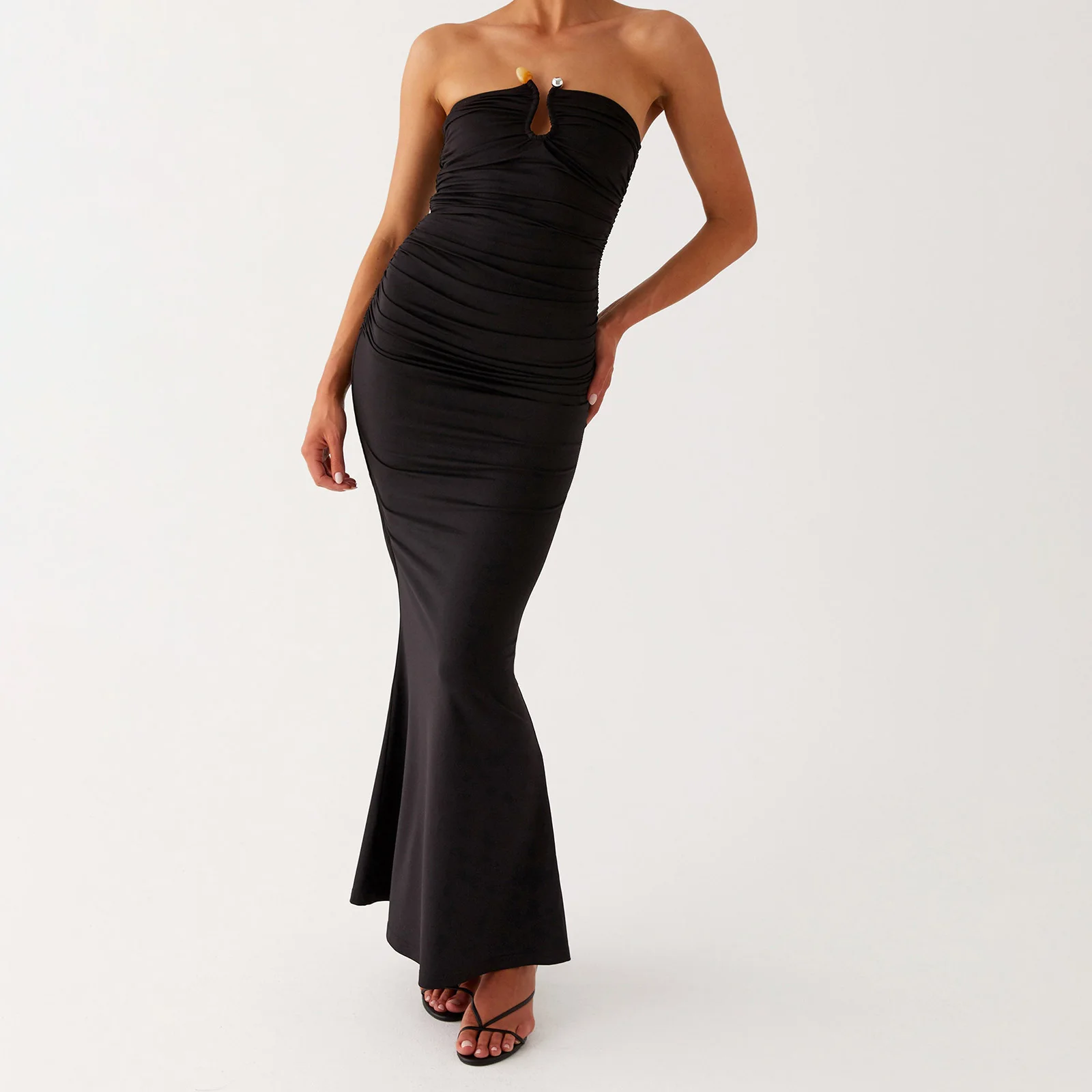 Nueva moda mujer vestido tubo de verano Color sólido/estampado Floral sin tirantes espalda descubierta ceñido vestido largo para ropa de calle S M L