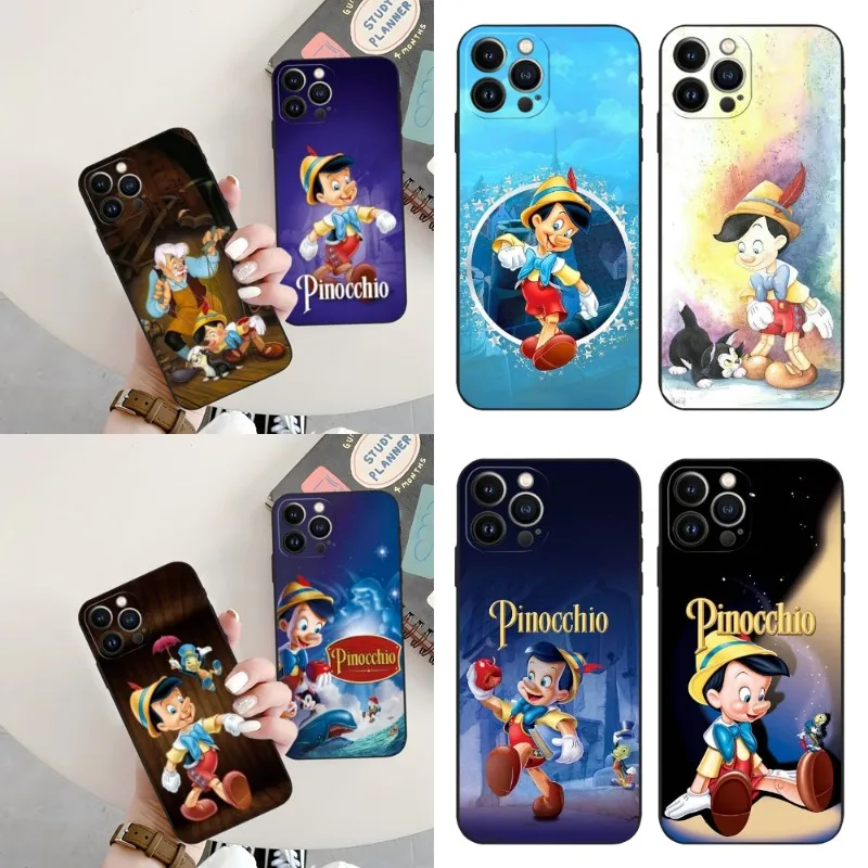 Pinocchio Phone Case For Iphone 15 14 13 12 11 Pro Max Xr X Xs Mini 6 6s 7 8 Plus SE 2022 Black Soft Silicone Cover