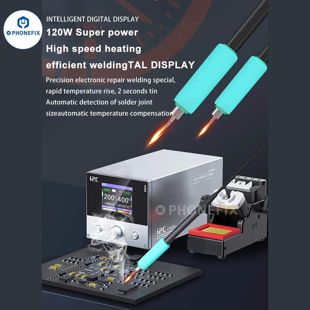 estacao de solda inteligente dual channel hibernacao inteligente 2s aquecimento rapido t210 t115 handle irontips pcb ic solda ferramenta i2c 3scn 01