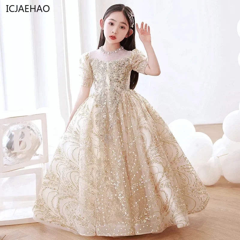 2025 Elegant Quinceanera Dresses for Girls Luxurious Sequined Party Gowns Teenage Formal Ceremony Childrens Outfits Kids Clothes