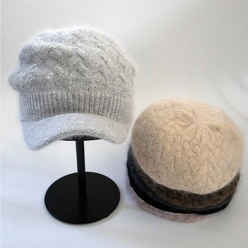 

Шапка женская зимняя вязаная шапка из ангоры с козырьком, теплый аксессуар для катания на лыжах, спорта, осень на открытом воздухе