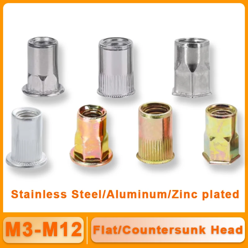 M3 M4 M5 M6 M8 M10 M12 Stainless Steel/Aluminum/Zinc plated/Flat Countersunk Head Threaded Rivet Insert Nut Cap Rivet Nutsert