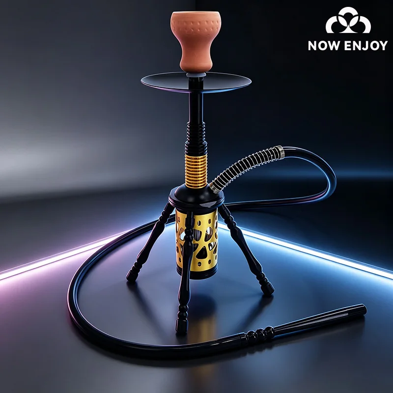 NOW ENJOY 2026 High Quality Hollow Rocket-shaped Arabic Hookah Shisha Aluminum Alloy LED Atmosphere Hookah Set Bar Home&Ktv