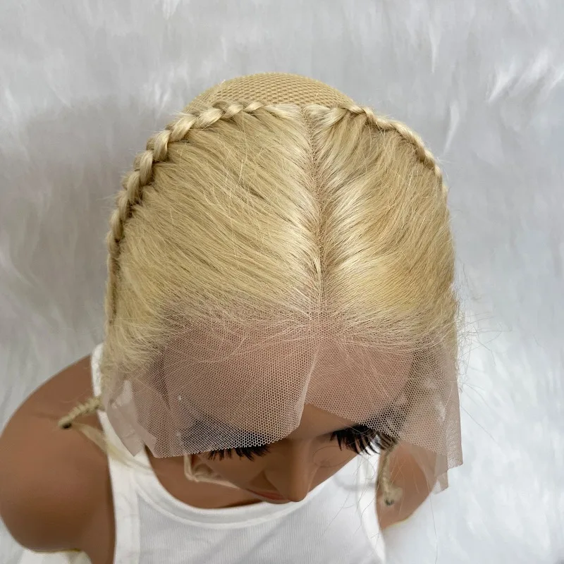 13x4ブロンド613レースフロント、編み込み付き人毛ミドルパート、生え際処理済み、密度150%、ブラジル産バージンヘア、10～12インチ