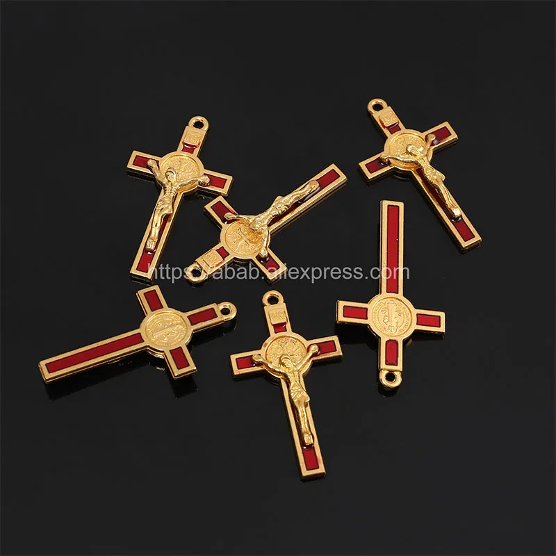 5 Pieces/Catholic Gold Plated Cross Charm Jewelry Making Supplies Christ Handmade Necklace Christ Gold Cross Accessories